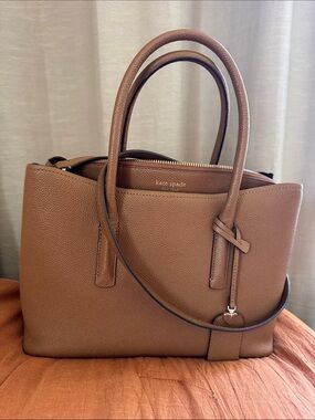 kate spade Brown Pebbled Leather Satchel with Heart Charm
